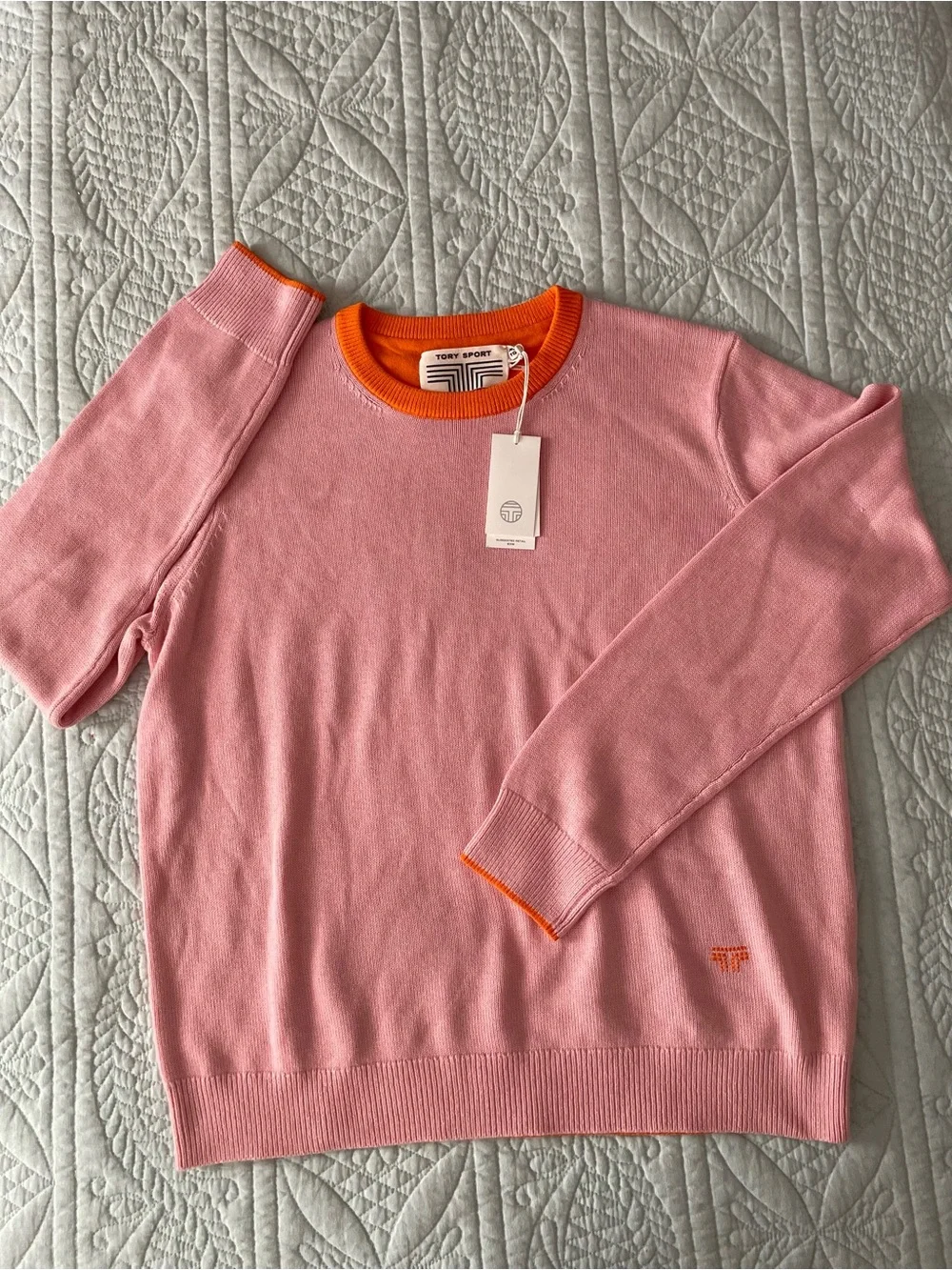 Tory Burch / Tory Sport Cashmere Contrast Sweater Ribbon Colorway Size XL NWT